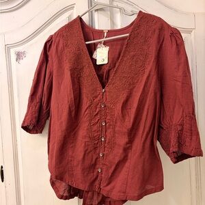 Free People Laurie Embroidered Blouse